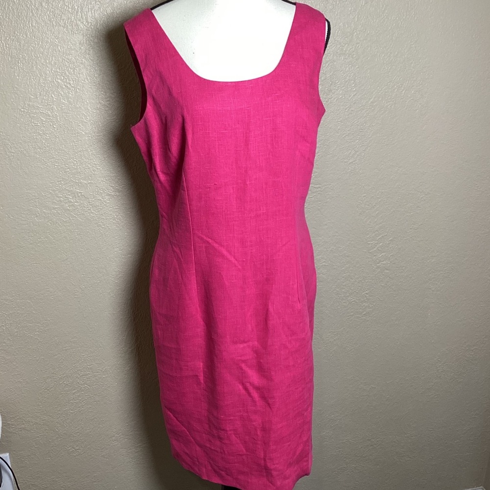 Sake Women's Hot Pink 100% Linen Sleeveless Scoop Neck Sheath Dress Size 10